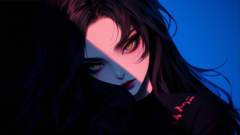 Mysterious Glance of Midnight Beauty wallpaper