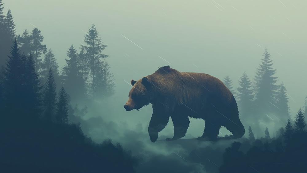 Grizzly in the Misty Forest wallpaper