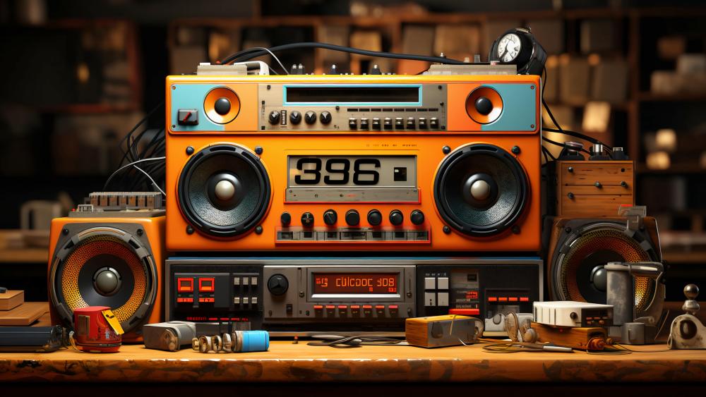 Retro Boombox Celebration Vibrant Soundscape Artistry wallpaper