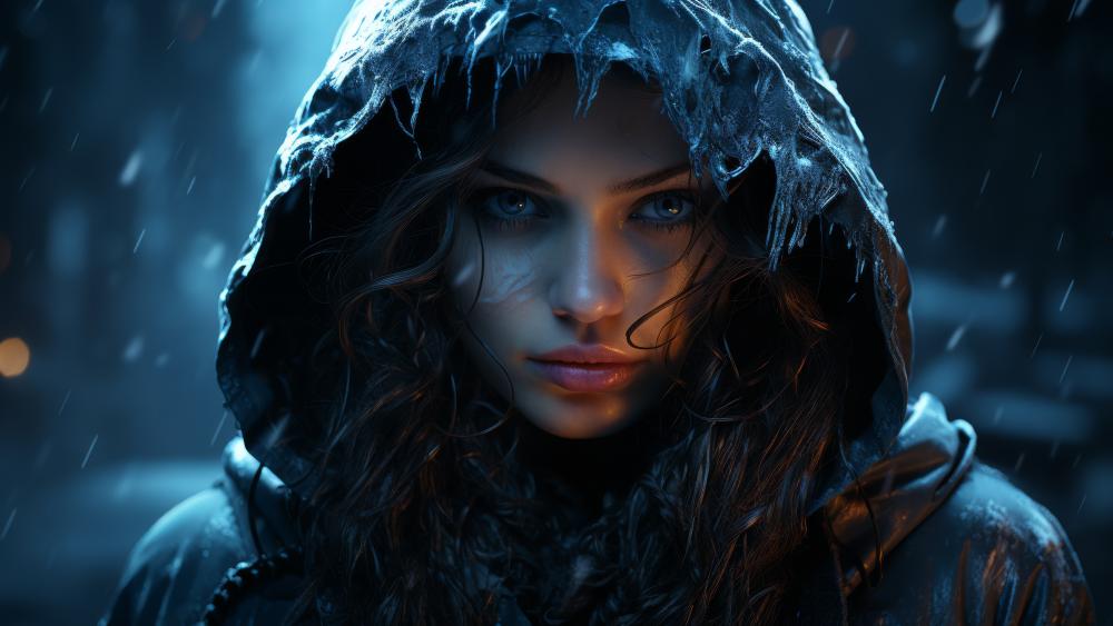Rainy Night Enchantment: A Portrait in AI Art wallpaper