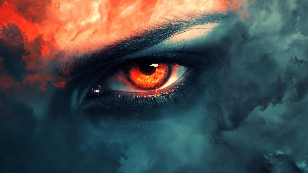 Fiery Gaze in a Mystical Realm wallpaper