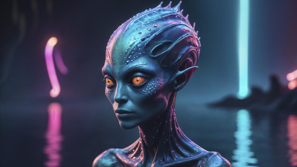Ethereal Alien Encounter in a Neon Realm wallpaper