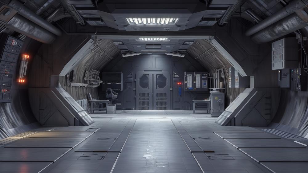 Futuristic Spacecraft Corridor Interior Design wallpaper