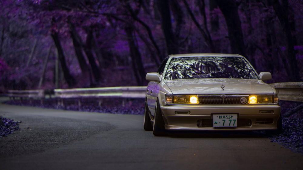 Retro Laurel Dream: A JDM Classic in Purple Twilight wallpaper
