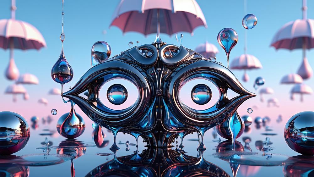 Robot Gazing in a Surreal Digital World wallpaper