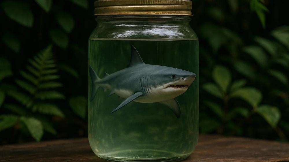 Miniature Shark in a Jar - A Whimsical Fantasy wallpaper