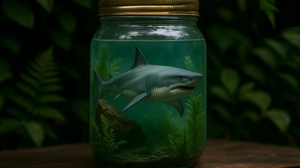 Miniature shark in the jar wallpaper