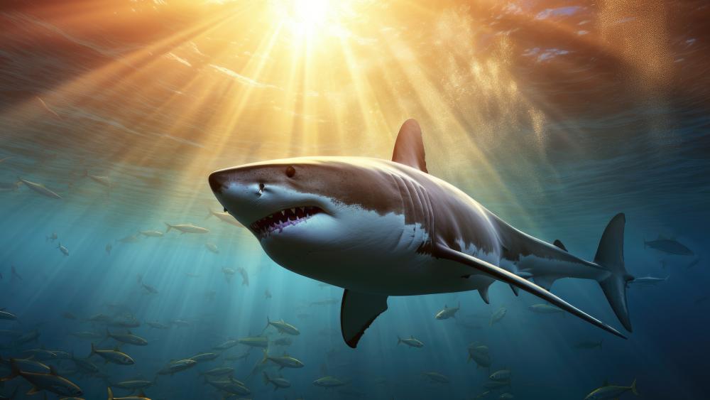 Great White Elegance Under the Waves wallpaper