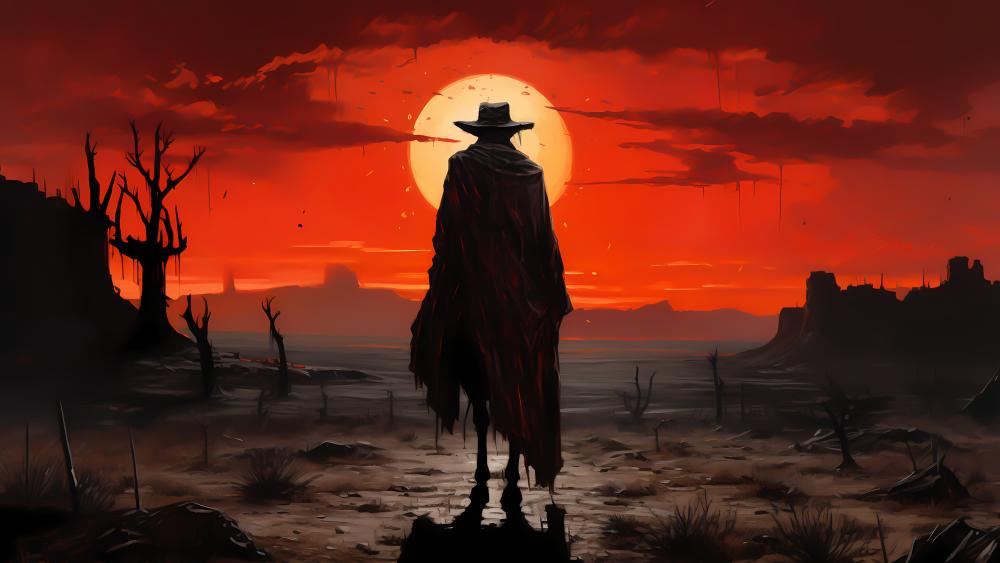 Cowboy's Solitary Sunset Journey wallpaper