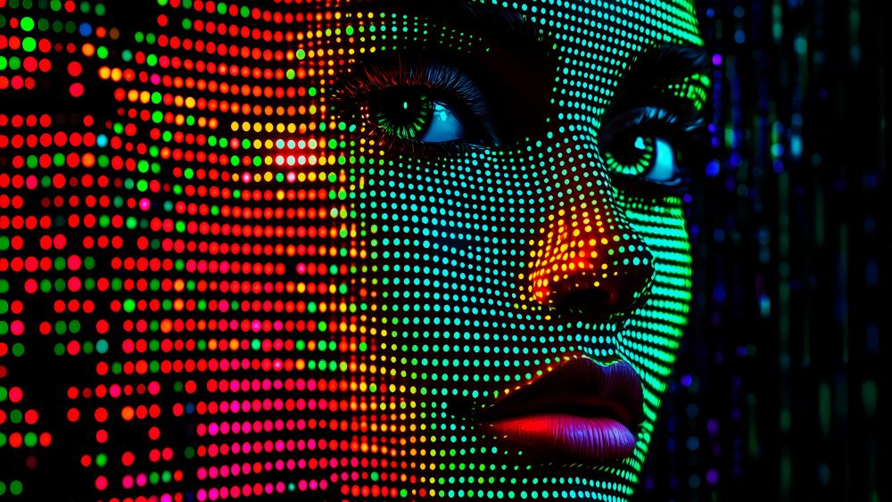 Neon Dreams Futuristic AI Maiden wallpaper