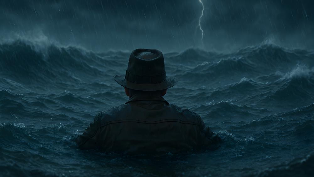 Man in Fedora Facing the Stormy Sea wallpaper