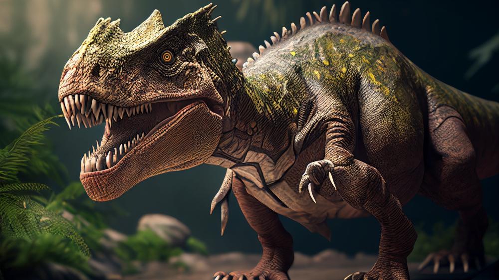 T-Rex Roars Through Time: Digital Fantasy Realm wallpaper