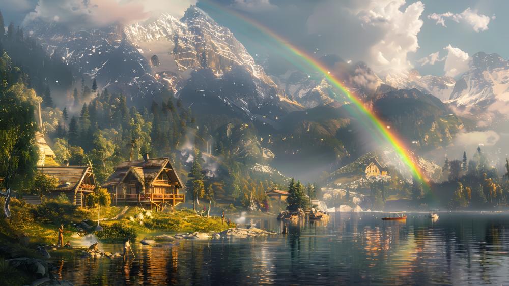 Dreamland Valley Oasis with Rainbow Charm wallpaper