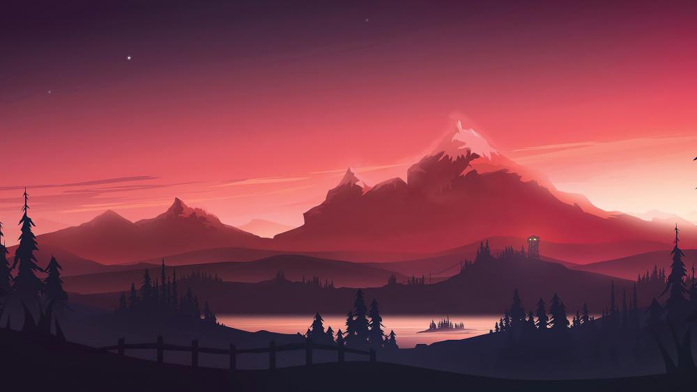 Red Twilight Peaks Fantasy wallpaper