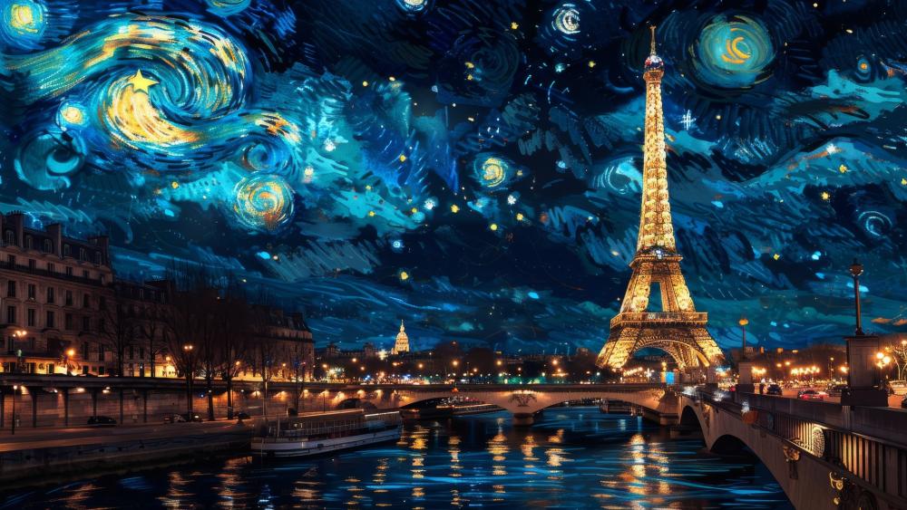 Parisian Night in Van Gogh's Vision wallpaper