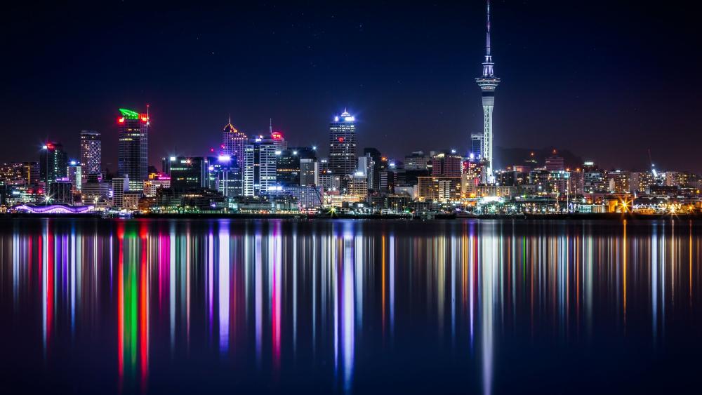 Auckland's Nighttime Splendor from Sky Tower View wallpaper