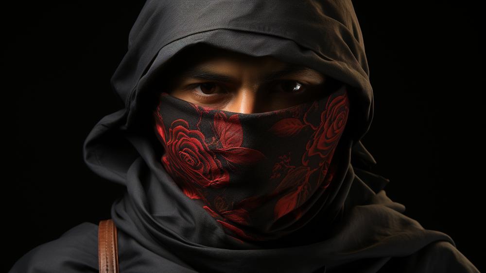 Mysterious Red Rose Masked Figure wallpaper