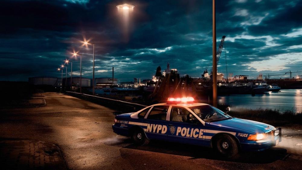 NYPD Cruiser by the Waterfront Evening Glow wallpaper