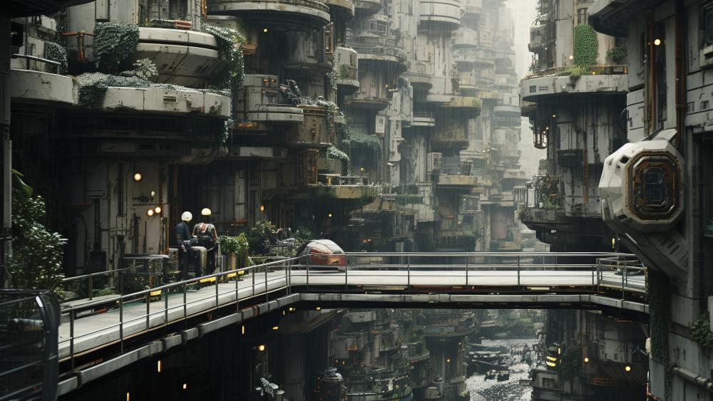 Futuristic Urban Oasis in a Sci-Fi World wallpaper