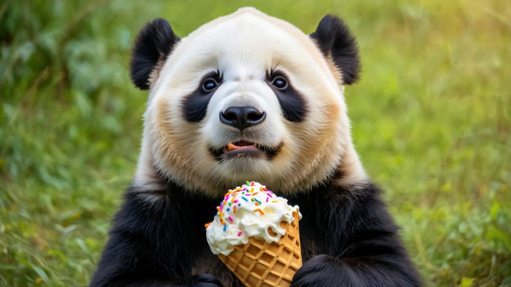 Panda's Delightful Ice Cream Adventure wallpaper