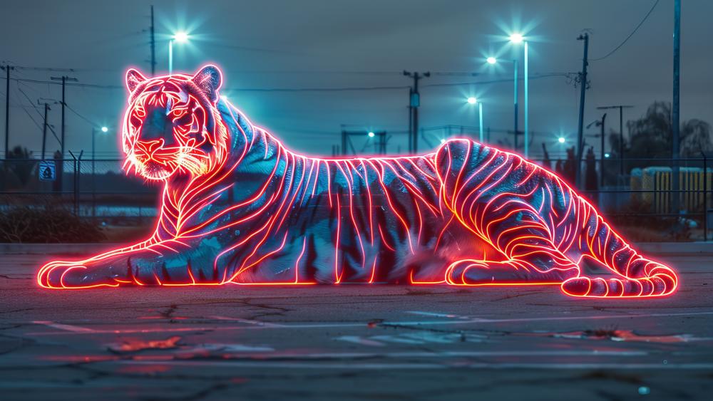 Neon Jungle Majesty: The Holographic Tiger Glow wallpaper