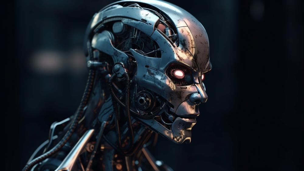Futuristic Robot Gaze in a Sci-Fi Realm wallpaper