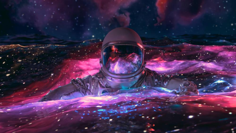 Astronaut Swimming in a Cosmic Sea wallpaper