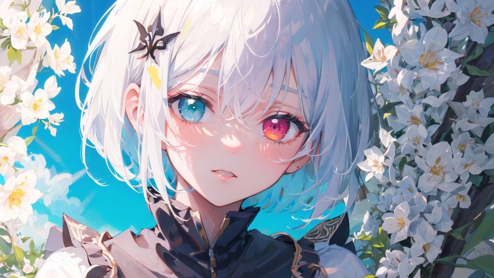 Heterochromia Beauty in Blooming Garden wallpaper
