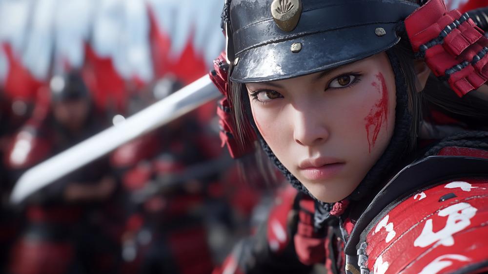 Samurai Princess in Battle-Ready Stance wallpaper