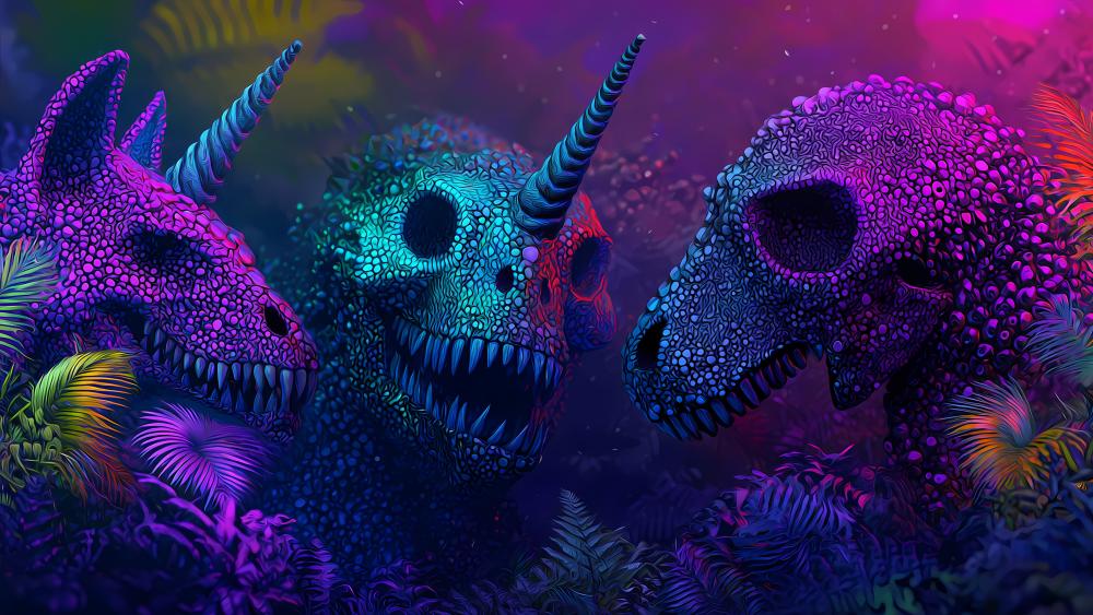 Enchanted Nightmares Neon Unicorn Realm wallpaper