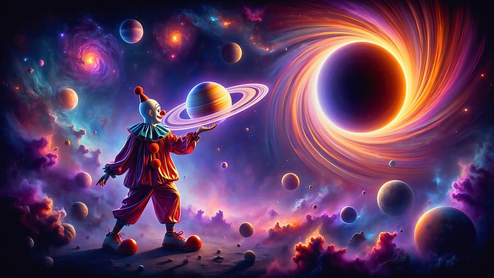 Cosmic Circus Clown in Space Fantasy wallpaper