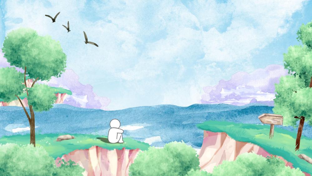 Whimsical Contemplation in a Pastel Paradise wallpaper