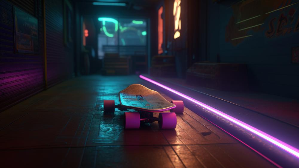 Neon Skateboarding Dreamscape in 5K Resolution wallpaper