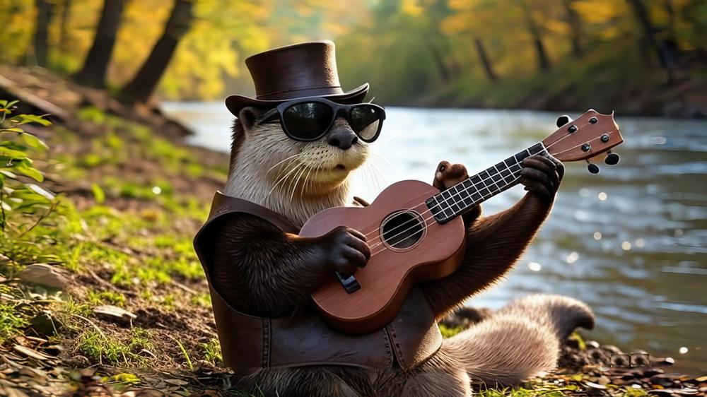 Otter Rockstar by the Riverside wallpaper