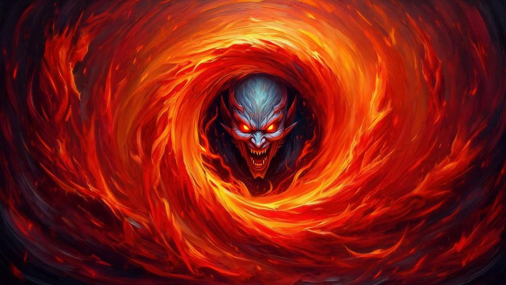 Fiery Demon Emerging from Flames wallpaper