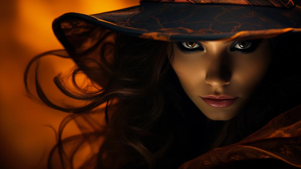 Enigmatic Elegance Wise Gaze in Fiery Glow wallpaper