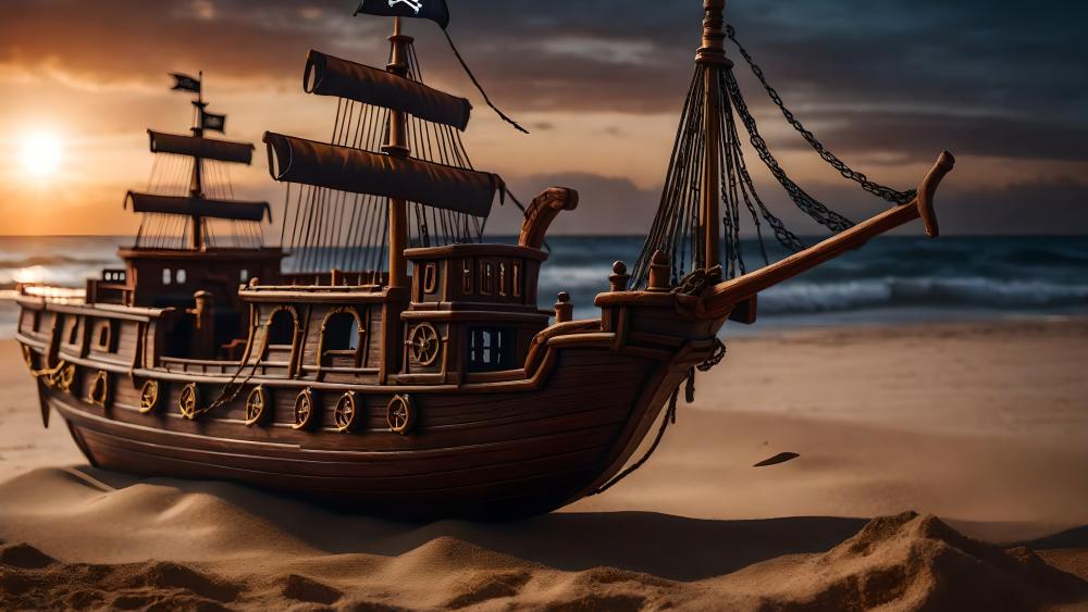 Mysterious Ship at Sunset in 5K wallpaper