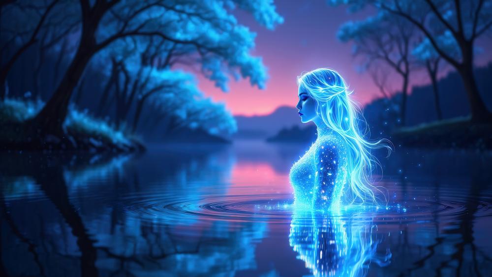 Woman In The Shimmering Lake  wallpaper
