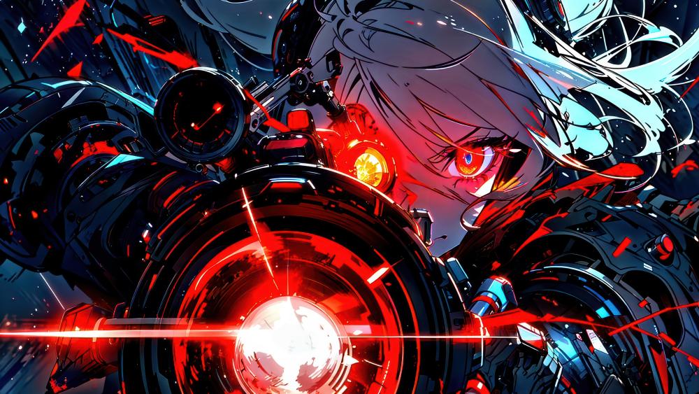 Futuristic Cyberpunk Heroine with Advanced Weaponry wallpaper