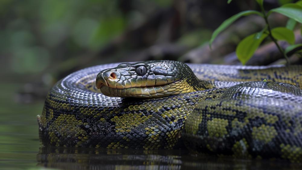 Green Anaconda by the Water in 4K Detail wallpaper