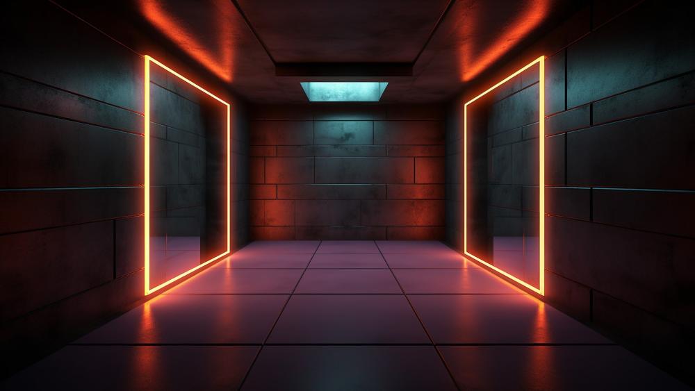 Neon Corridor of Infinite Reflections wallpaper