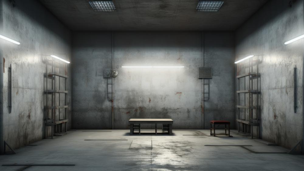 Minimalist Concrete Prison Cell Escape Scenario wallpaper