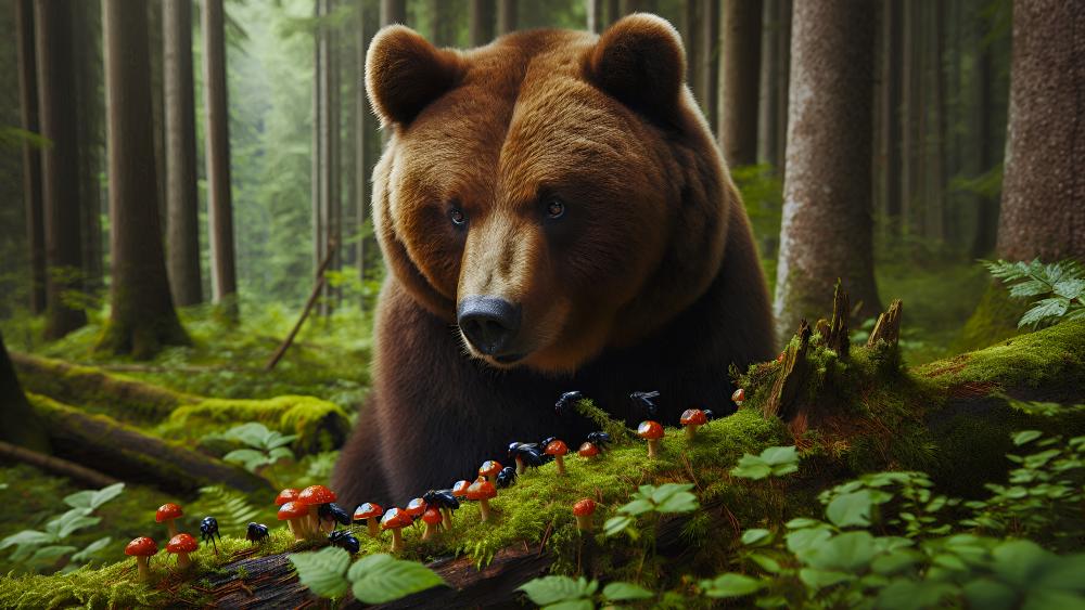 Brown bear in a dense jungle  wallpaper