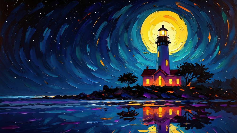 Moonlit Beacon: A Magical Evening Canvas wallpaper