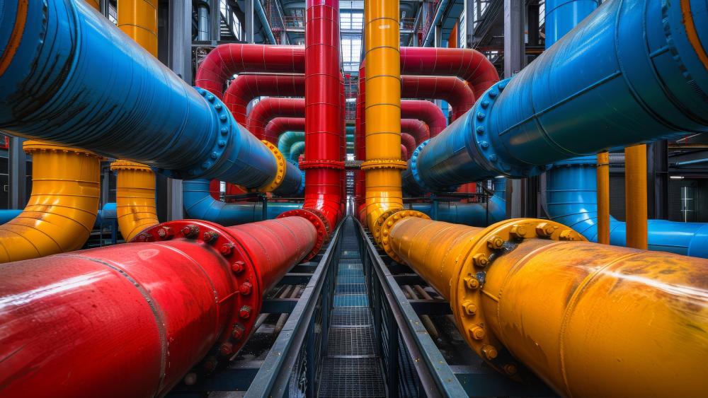 Vibrant Industrial Pipes in 5K Clarity wallpaper