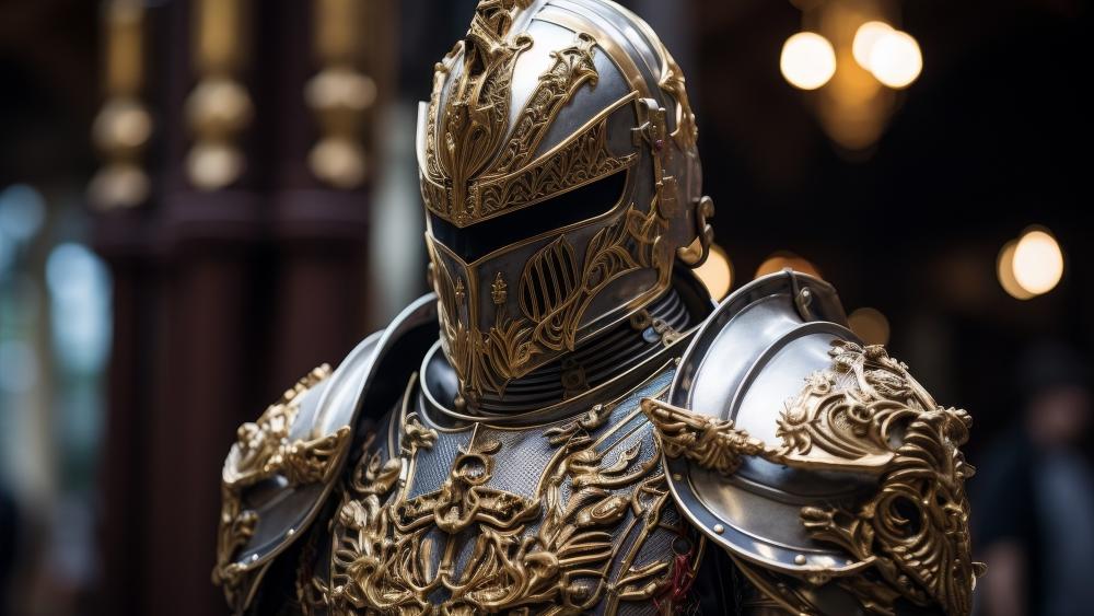 Knight of the Golden Realm: Majestic Armor Display wallpaper