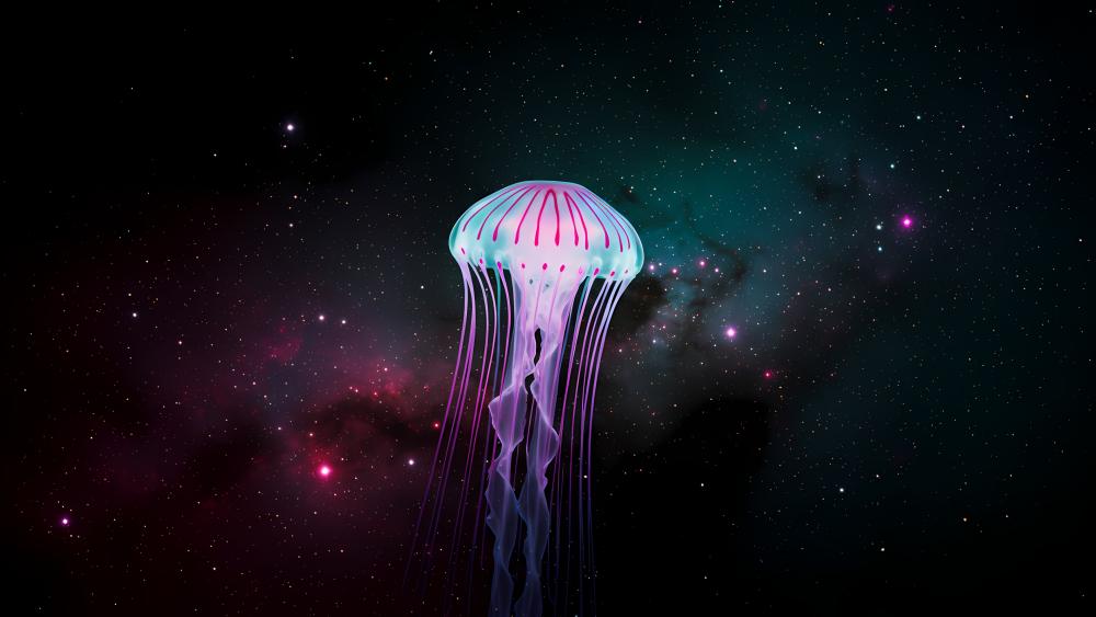 Space Jellyfish: A Cosmic Dance in Digital Dreamscape wallpaper