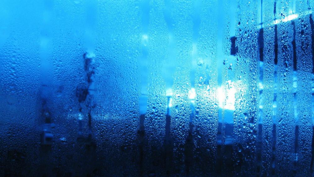 Mystical Raindrops on a Blue Canvas wallpaper