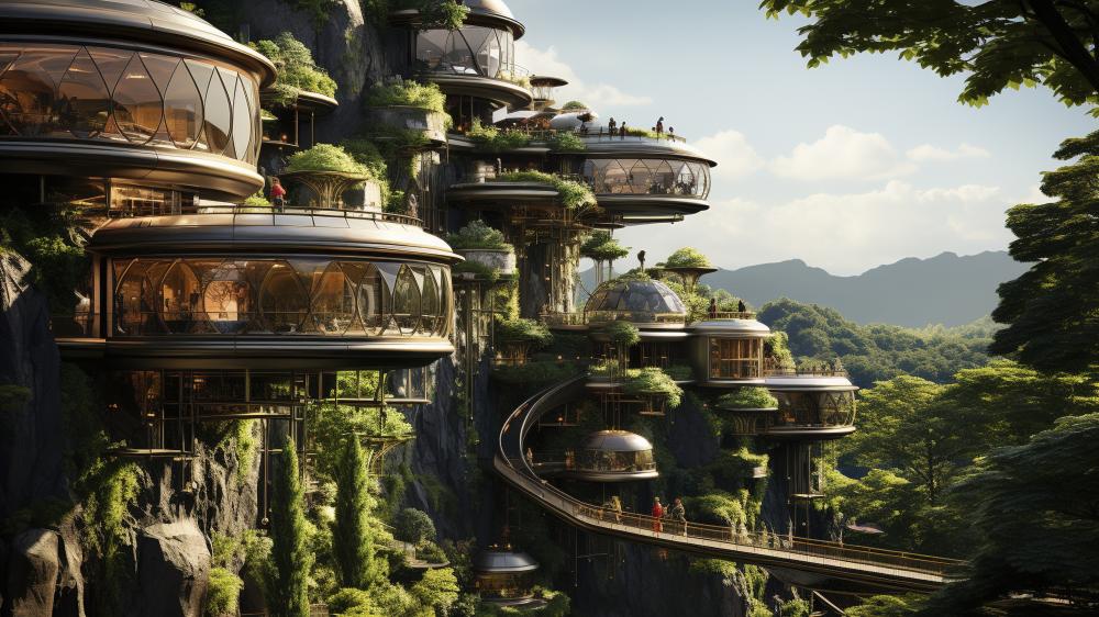 Futuristic Green Haven in the Sky wallpaper