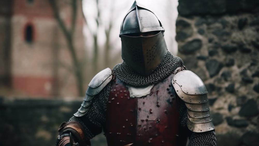 Knight in Shining Armour Amidst Ancient Ruins wallpaper